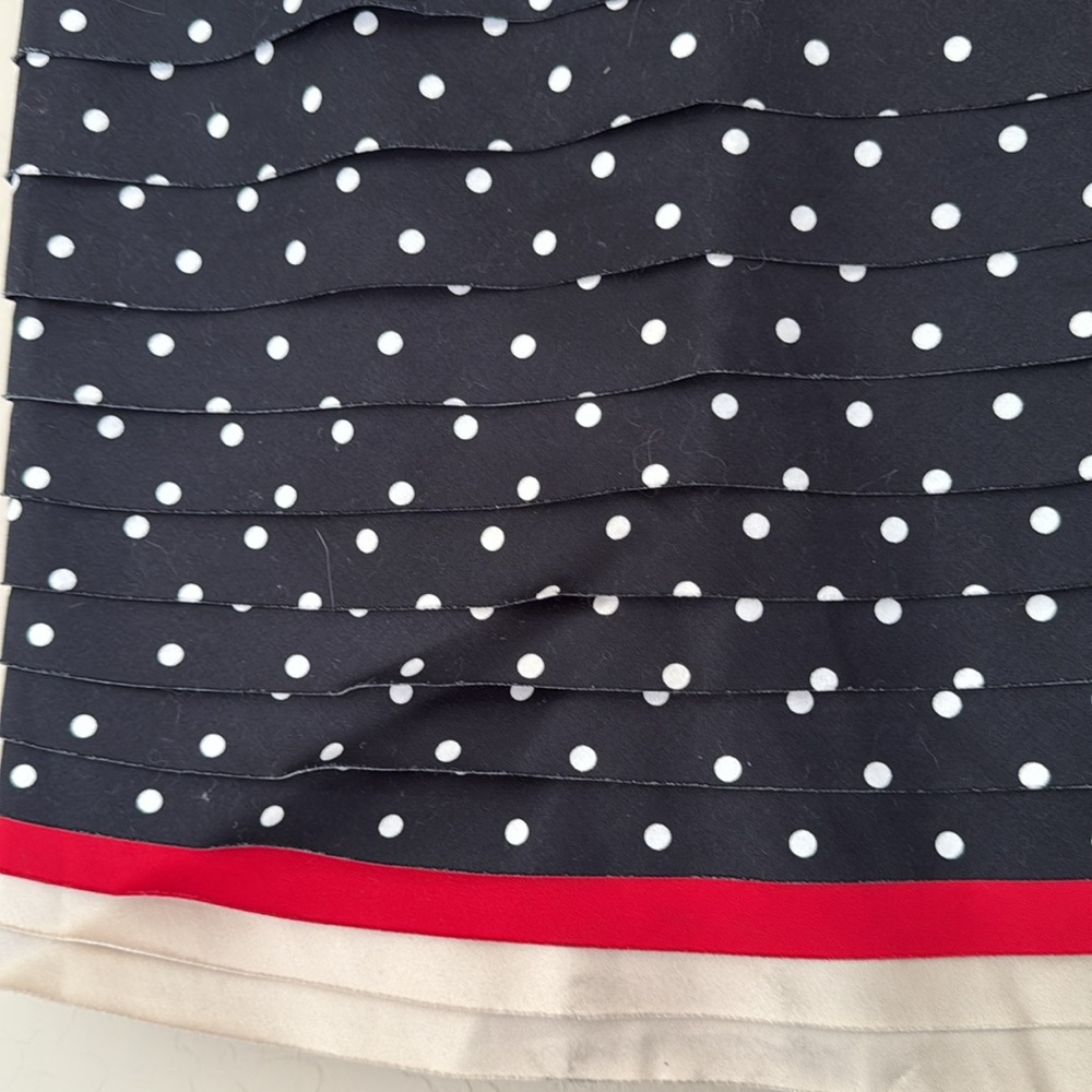 White House Black Market, size 4, black/ white polka dot mini skirt w/ ruffles - Picture 4 of 9